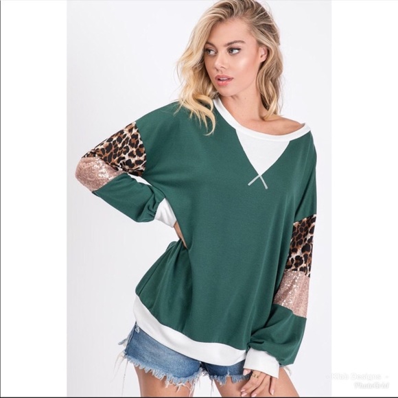 French Terry Contrast Sequin Sleeve Pull-Over - Picture 3 of 6